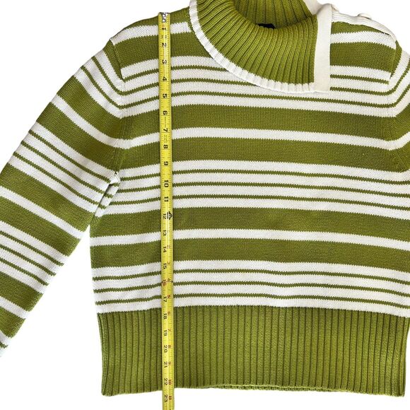 Green Ivory Stripe Sweater Womens Large Nautical Knit Buttons Classic Preppy Vtg - Picture 6 of 13